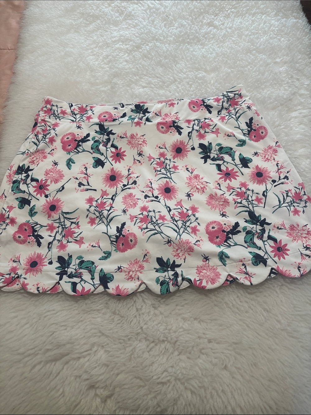 Floral Scalloped Hem Pink & White Mini Skirt